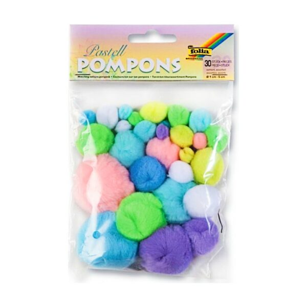 Folia Πόμ Πόμ χειροτεχνίας Pastel διάφορα μεγέθη 30τεμ