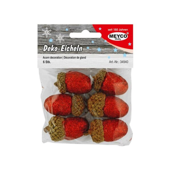 Βελανίδια Κόκκινα Glitter Meyco 3.5cm (6Τεμ.) 34940