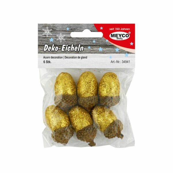 Βελανίδια Χρύσο Glitter Meyco 3.5cm (6Τεμ.) 34941
