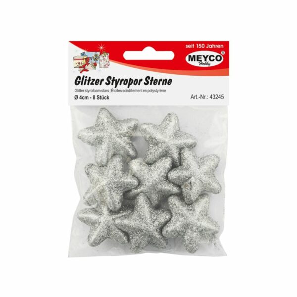 Meyco Φελιζόλ Αστέρια Glitter Ασημί 40mm (Σετ 8τεμ)
