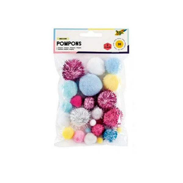 Folia Πόμ Πόμ Χειροτεχνίας Pastel Ασορτί 30τεμ (1-4εκ)