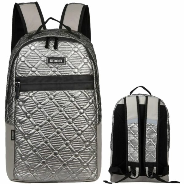 Τσάντα Back Pack Fashion Street Shiny Silver Metallic 31x16x45cm