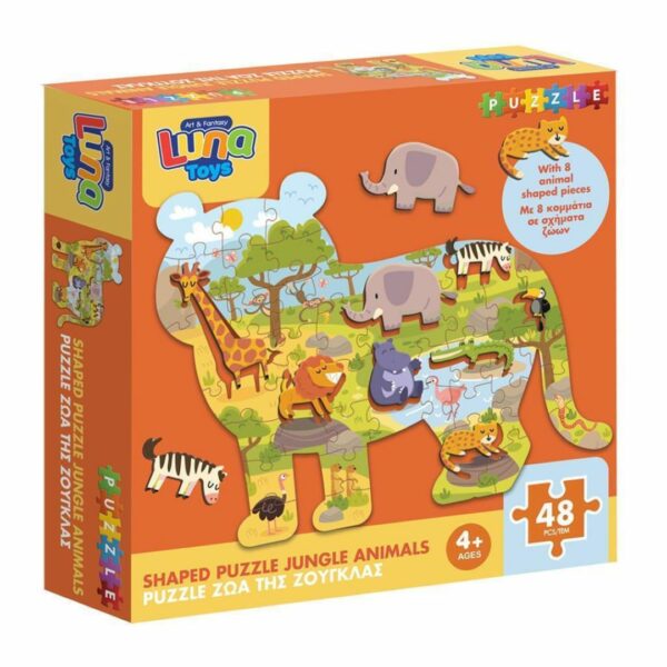 Puzzle Ζώα της Ζούγκλας 48τμχ Με 8 Σχήματα 25χ35εκ (622475)